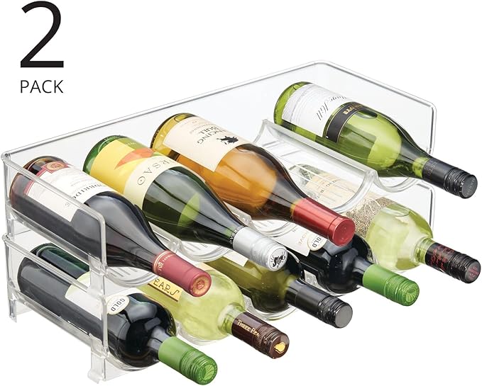 mDesign Plastic Free-Standing Water Bottle and Wine Rack Storage Organizer for Kitchen Countertops, Table Top, Pantry, Fridge - Stackable - Holds 5 Bottles Each, 2 Pack - Clear