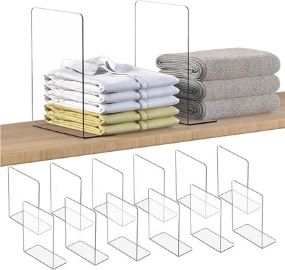 OKPOW Shelf Dividers Closet Organizer - 12" Tall X 9" Deep Acrylic Clear Sturdy Separate for Clothes Purse - Adjustable Space Saver Easy Install for Home Organization Enthusiasts 12 Pack