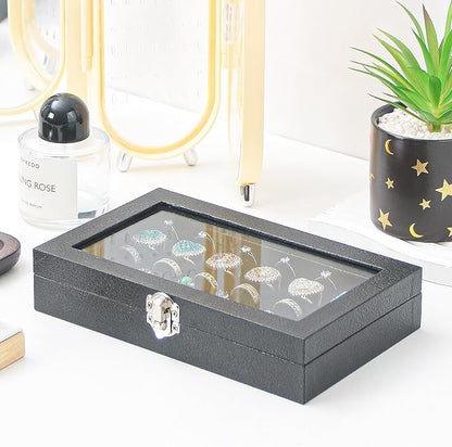 Ring Display Case,Jewelry Ring Organizer Box For Rings,Ring And Earring Holder Box For Girl,Velvet Ring Display Tray (Black, 30 slots)