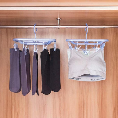 Small Clip & Drip Hanger 2-Pack, 12 Clips & 360 Rotatable Hook, Drying Hanger for Towels, Bras, Baby Clothes, Gloves, Blue