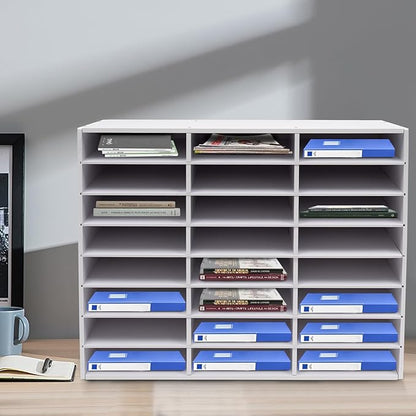 Literature Organizer Sorter,Desktop File Sorter Mail Center Magazine Paper Storage PVC Board File Holder Mailbox Student Classroom Keepers for Home&Office (White, 24 Slots)