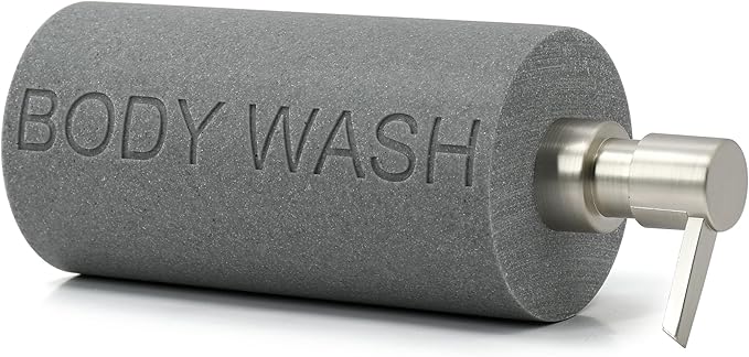 Indecor Home Resin Neutral Gray Sandstone Body Wash Engraved Bottle Refillable Pump Dispenser, Durable Waterproof Resin Construction for Bath, Shower - Gray Sandstone Satin Nickel Pump