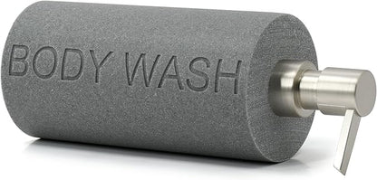 Indecor Home Resin Neutral Gray Sandstone Body Wash Engraved Bottle Refillable Pump Dispenser, Durable Waterproof Resin Construction for Bath, Shower - Gray Sandstone Satin Nickel Pump