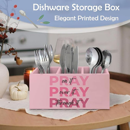 SNNDER Christian Pen Holder for Desk, Prayer Christian Gifts for Women, Pray on It Pray Over It Pray Through It Wooden Pen Pencil Holder Organizer for Home Office Desk Accessories(PINK)