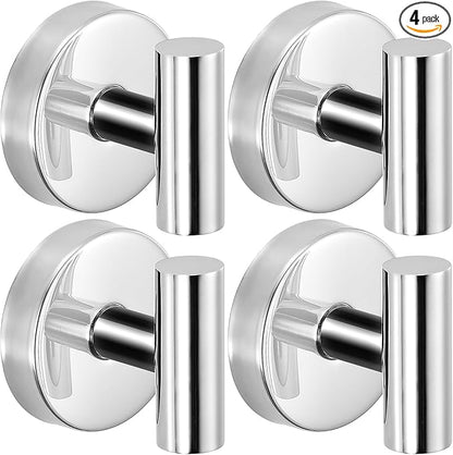 Fenas Suction Cup Hooks for Shower - Bathroom Reusable Hooks for Towels, Robes & Loofah - No-Drill Mounting on Kitchen,Walls,Metal,Glass,Mirrors,Tile & Smooth Non-Porous Surfaces (4, Chrome Polished)