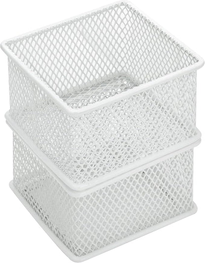 Annova Stackable Mesh Drawer Cabinet and Shelf Organizer Bins Storage Basket School Office Supply Holder Tray- Set of 2 (White, 3x3x2 Inch)