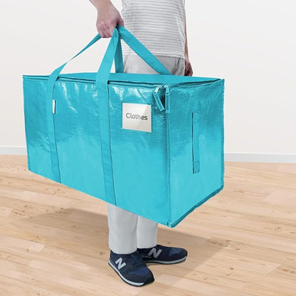 TICONN 2 Pack Extra Large Moving Bags with Zippers & Carrying Handles, Heavy-Duty Storage Tote Moving Boxes for Space Saving (2 Pack, Aqua)