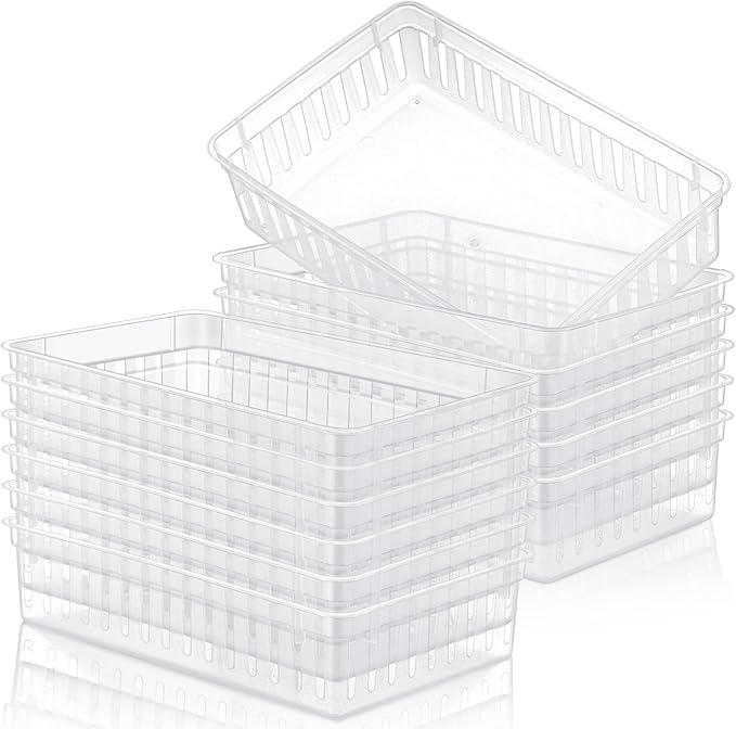 Wenqik Set of 12 Plastic Baskets for Organizing 10.24 x 6.5 x 2.36 Inch Rectangular Trays Plastic Organizer Bins Rectangle for Desk Organization(Clear)