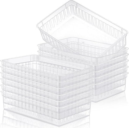 Wenqik Set of 12 Plastic Baskets for Organizing 10.24 x 6.5 x 2.36 Inch Rectangular Trays Plastic Organizer Bins Rectangle for Desk Organization(Clear)