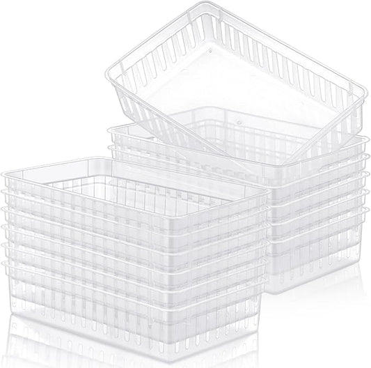 Wenqik Set of 12 Plastic Baskets for Organizing 10.24 x 6.5 x 2.36 Inch Rectangular Trays Plastic Organizer Bins Rectangle for Desk Organization(Clear)