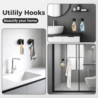 WingWider Shower Hooks for Inside Shower,No-Drill Removable&Reusable Towel Hooks for Bathroom,Heavy Duty Suction Cup Hooks for Glass Window,4 Packs(Black)