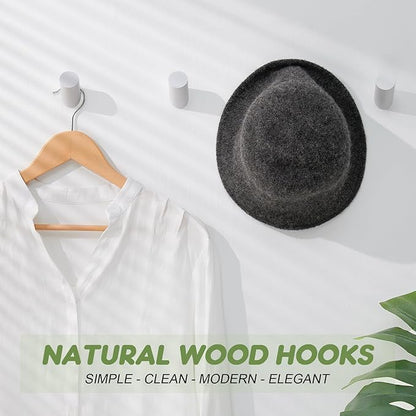 Wood Wall Hooks, 4 Pack Coat Hooks Wall Mounted, Rustic Wooden Heavy Duty Robe Hook Hat Rack, Hook for Hanging Bathroom Towels Clothes Hanger (White)