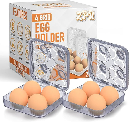 ZPU Egg Holder Camping, 2Pcs 4 Grid Egg Container, Plastic Egg Carrier for Camping Picnic Travel Outdoor Refrigerator Kitchen, Protective Egg Storage Case, Grey Purple