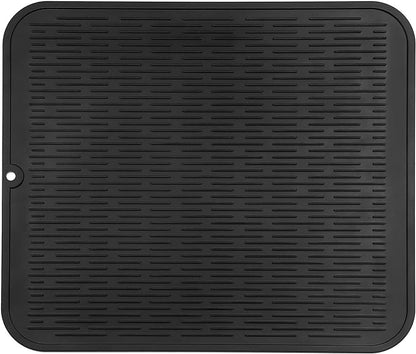 Silicone Dish Drying Mat for Multiple Usage,Easy clean,Eco-friendly,Heat-resistant Silicone Mat for Kitchen Counter or Sink,Refrigerator or Drawer Liner Black 2XL 24 inches x 18 inches