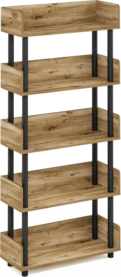 Furinno TURN-N-TUBE 4-Tier Display Shelf, Storage Shelves, Book Shelf, Open Shelves with Rounded Corner Top Edges, for Organization and Storage, Living Room, Home Office, Flagstaff Oak
