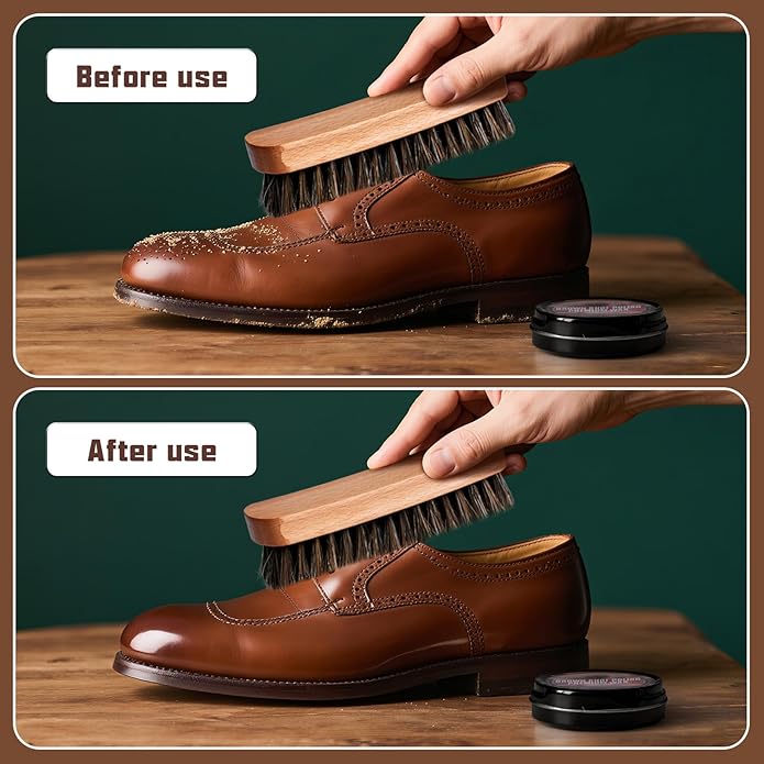 Shoe Shine Kit for Men & Women, 16Pcs Black Shoe Polish Kit for Leather Boots Care, Mens Gifts Ideas
