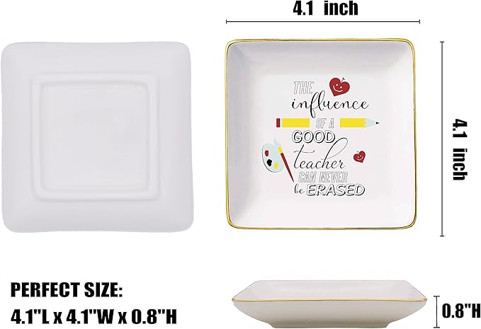 Topthink The influence of A Good Teacher Can Never Be Erased–Teachers Appreciation Week Gifts - Thanksgiving Birthday Christmas Gift for Educator–Ceramic Jewelry Holder Ring Dish Trinket Tray