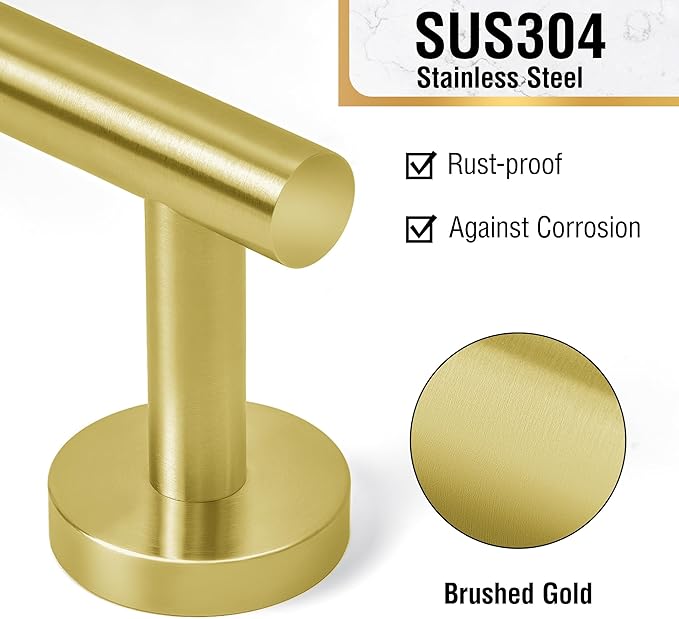 HITSLAM Gold 25.7 Inch Towel Bar for Bathroom, SUS304 Stainless Steel Bathroom Towel Rack Wall Mounted, Modern Home Decor Bath Towel Holder with Hardware Accessories