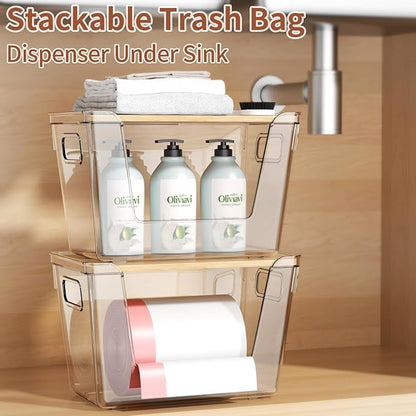 2 Set Stackable Storage with Bamboo Top for Laundry Room Organization, Extra Large Trash Bag/Garbage Bag Dispenser, Under Sink Organizer, Pantry Organizers