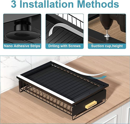 Under Sink Organizer, Kitchen Under Sink Organizers and Storage, Mute Pull Out Cabinet Organizer Shelf, Metal Sliding Drawer for Kitchen Bathroom Pantry Cabinet Closet Organization Rack, Black