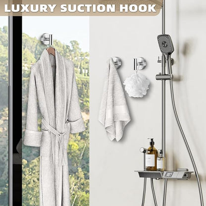 Fenas Suction Cup Hooks for Shower - Bathroom Reusable Hooks for Towels, Robes & Loofah - No-Drill Mounting on Kitchen,Walls,Metal,Glass,Mirrors,Tile & Smooth Non-Porous Surfaces (4, Brushed Nickel)