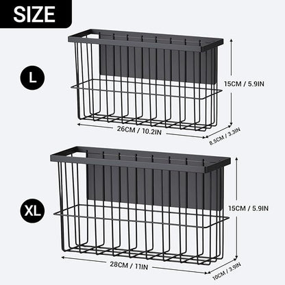 2 Pcs Magnetic Basket Fridge Dryer Ball Holder for Laundry Room Organization and Storage, Magnetic Lint Bin Home Organization for Laundry Room, Kitchen & Office Class School (Black, L&XL-2pcs)