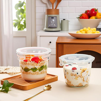 24 Oz Round Glass Food Storage Container, 3 Cup Round Glass Soup Container with Airtight Lids BPA free, Leakproof Borosilicate Storage bowls, Dishwasher Microwave Freezer Safe (4 Pack)