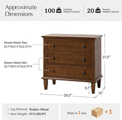 HULALA HOME 3 Drawer End Table with Charging Station, Wooden Drawer Organizer with Wood Legs, Mid Century Modern End Table, Walnut