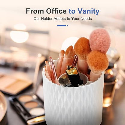 Pen Holder - 360° Rotating, 5 Slot Pen Holder For Desk. Pencil Holder For Office,School,Dorm Room&Vanity, Desk Accessories(White)