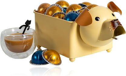 Made Easy Kit Coffee Pod Organizer Compatible with Nespresso Vertuo and Original - Countertop Sculpture Holder Basket Style for Café Bar, Corner Station Office Break Area (Dog Brown Square)