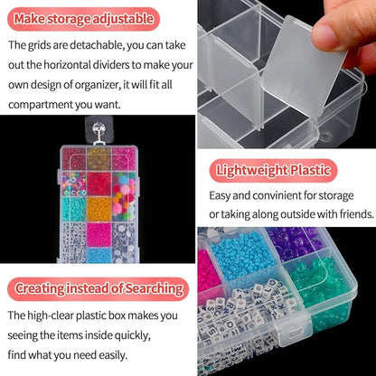 IOOLEEM 18 Grids Adjustable Dividers Plastic Bead Organizer Box, Organizer Container Storage Box, Dividers for bead arts and crafts.(2 Pack)