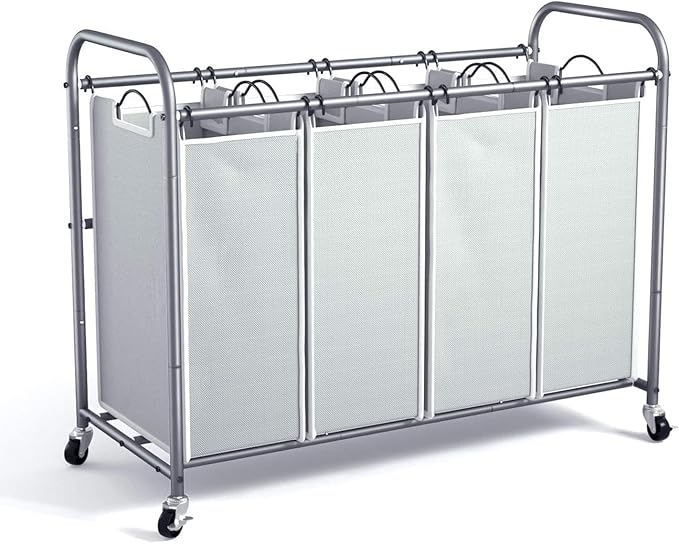 ROMOON Laundry Hamper Sorter Cart: 4-Section Organizer with Heavy-Duty Lockable Wheels and Removable Bags | 172L Rolling Laundry Basket for Dirty Clothes in Laundry Room or Small Spaces (Gray)