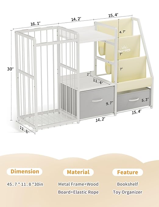 Kids Bookshelf and Toy Storage, Large 3 Tier Book Shelf for Kids Rooms, Sling Baby Bookcase with Stuffed Animal Storage, Toddler Montessori Bookshelf for Nursery, Playroom, Kindergarten