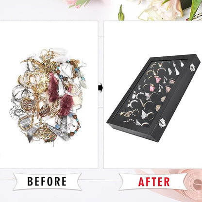 Jewelry Tray Organizer Box 48 Grid Jewelry Display Organizer Box with Transparent Lid Rings Earrings Necklaces Pendants Display Box Suitable for Women and Girls (48 Grid, Black)
