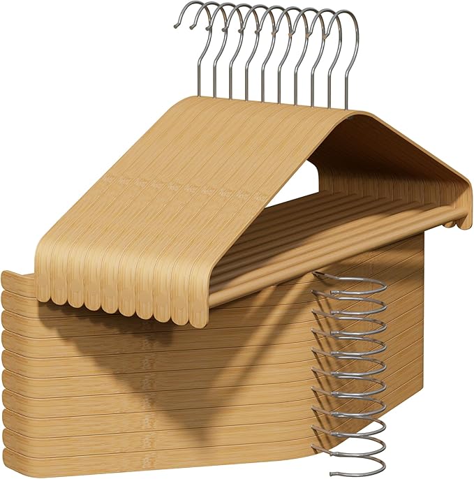 APRTAT Bamboo Wood Hangers 50 Packs, Coat Hangers, Clothes Hangers with 360-Degree Rotatable Hook, Heavy Duty, Non Slip Suit Hangers for Clothes, Jacket, Shirt, Tank Top, Pant (Bamboo, 50 PCS)