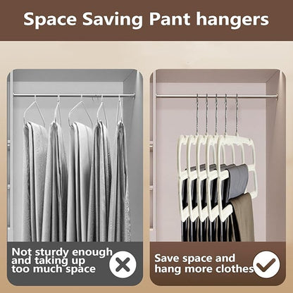VSV stoage Velvet Pants Hangers with Double Non Slip Bar - Multiple Velvet Hangers for Closet - Thin Space Saving Clothes Hanger - 360° Swivel Felt Trouser Hanger Perchas Terciopelo 10 Pack (Black)