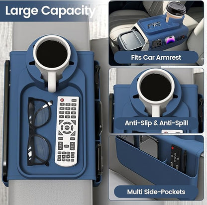PANZIYU Couch Cup Holder Tray, Silicone Sofa Armrest organizer with Assesory Side Pockets for storage Remotes, Cell-phone,Tablet or Snack, Anti-Spill and Anti-Slip Couch Drink Holder Caddy(Blue)