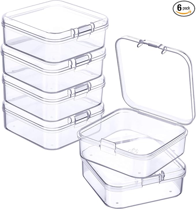 Jetec 6 Pieces Mini Plastic Clear Beads Storage Containers Box for Collecting Small Items, Beads, Jewelry, Business Cards, Game Pieces, Crafts (2.1 x 2.1 x 0.8 Inch)