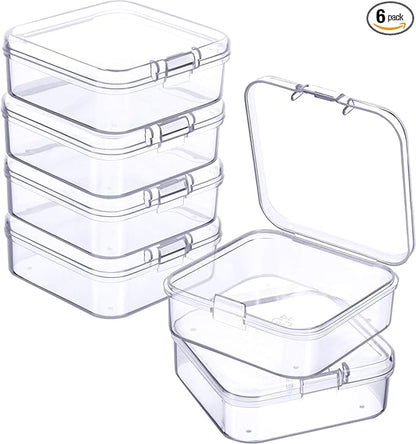 Jetec 6 Pieces Mini Plastic Clear Beads Storage Containers Box for Collecting Small Items, Beads, Jewelry, Business Cards, Game Pieces, Crafts (2.1 x 2.1 x 0.8 Inch)