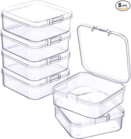 Jetec 6 Pieces Mini Plastic Clear Beads Storage Containers Box for Collecting Small Items, Beads, Jewelry, Business Cards, Game Pieces, Crafts (2.1 x 2.1 x 0.8 Inch)