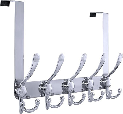 Dseap Over Door Hook 2.0 - Upgraded Version - Simple-Assembly, Strong, Heavy-Duty Stainless Steel 5-Tri-Hook Over The Door Hanger Rack, SimpleStrong Series, Chromed
