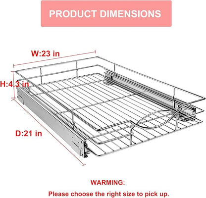 Pull Out Cabinet Organizer 23" W x 21" D, Heavy Duty Kitchen Cabinet Pull Out Shelves, Slide Out Wire Basket for Kitchen Cabinets, Bathroom, Pantry, Chrome Finish