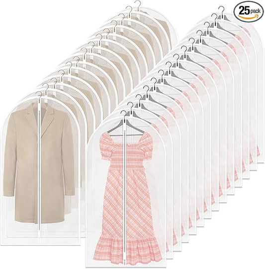 TORONTOKYO 25 Pack 55" Hanging Clear Plastic Garment Bags with Zipper Translucent Long Dress Bags Clothes Cover for Closet Storage and Travel