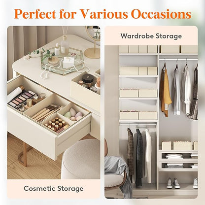 Lifewit 24 Pack Drawer Organizer, Dresser Underwear Drawer Organizer Bins, Foldable Fabric Closet Organizers, Storage Drawer Dividers, Dorm Room Essentials for Clothing, Socks, Towels, Ties Khaki