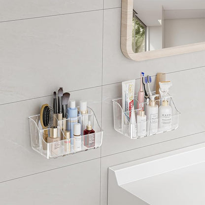 2-Pack Clear Wall-Mounted Toothbrush Holders, Tooth Brush & Toothpaste Holder for Bathroom Countertop or Wall