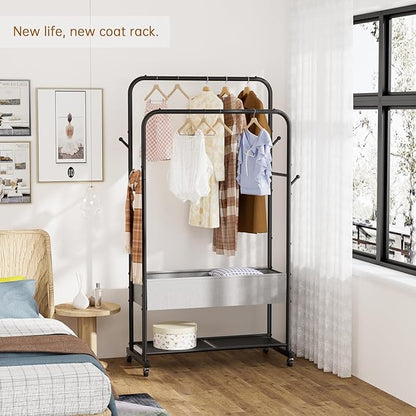 Clothes Garment Coat Rack Drying Clothing Racks Metal Freestanding for Hanging Clothes Portable Closet for Laundry Bedroom Black