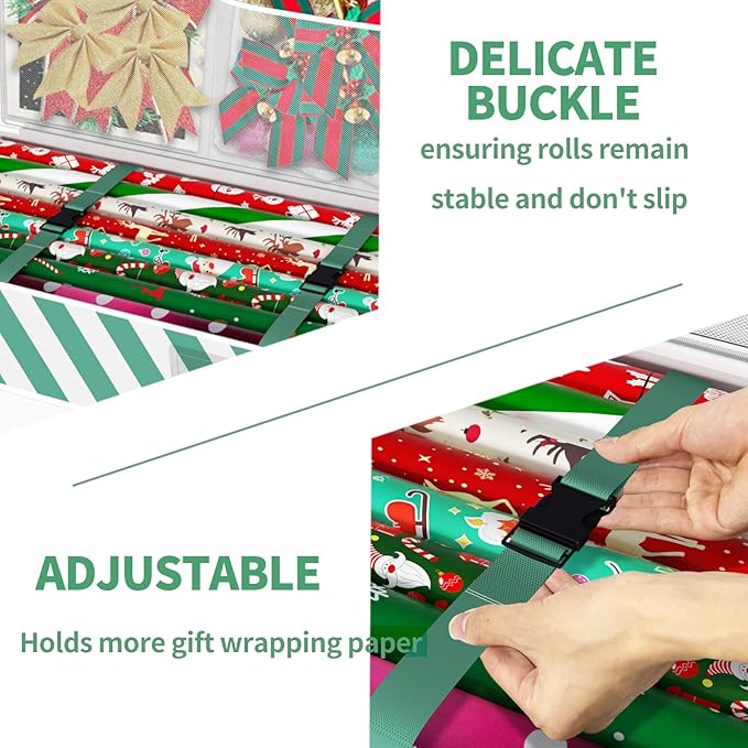 Safana 2 Pack Wrapping Paper Organizer Storage Bag, 42" Durable 600d Oxford Gift Wrapping Organizer Box Under Bed Storage Containers for Decorations Paper Rolls, Ribbons, Balls, Bows (Green Stripe)