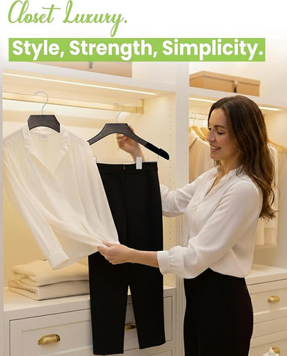 All Hung Up Hangers - Wooden Hangers with Clips for Women, Solid Wood Skirt & Suit Hangers, Heavy-Duty Adjustable Non-Slip Design with Velvet Grip, Mahogany with Black Velvet, 12 pcs