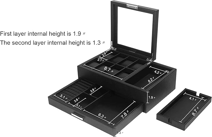Lifomenz Co Mens Jewelry Box Valet Tray with Drawer and Charging Station Organizer,Nightstand Organizer for Men Jewelry Tray,Catchall Tray for Men Accessories