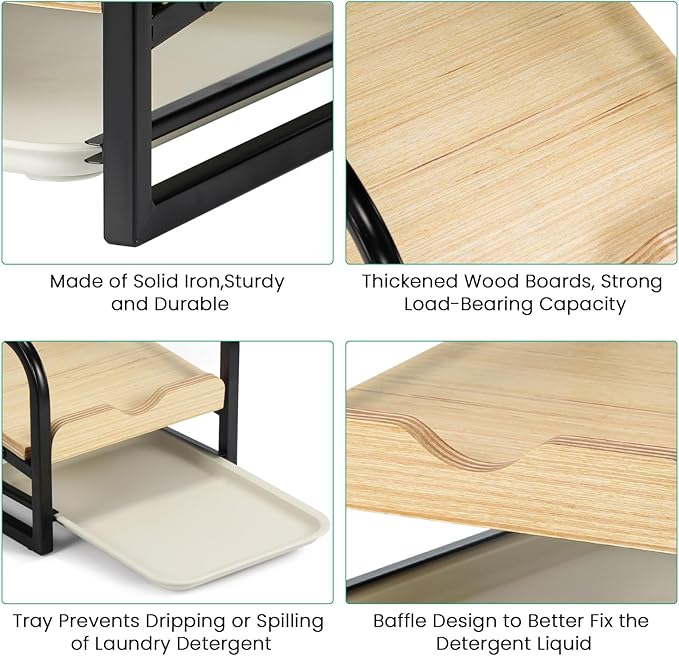 Laundry Detergent Holder Liquid Laundry Detergent Riser, Laundry Detergent Stand, Liquid Detergent Holder with Drip Tray for Laundry Room Organization (Tilted-Black)